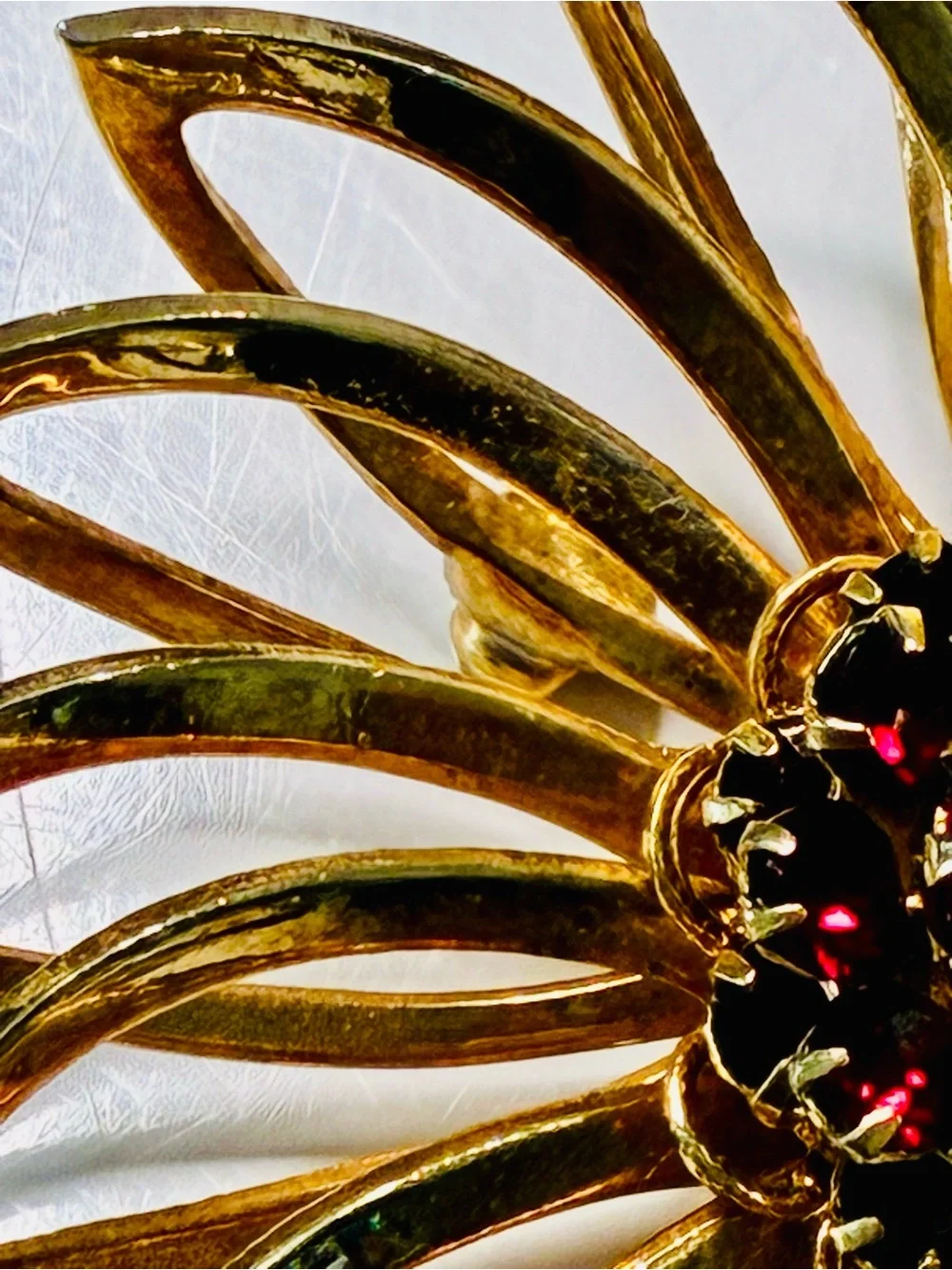 Sarah Coventry Gold-tone Sunburst Brooch with Deep Red Center